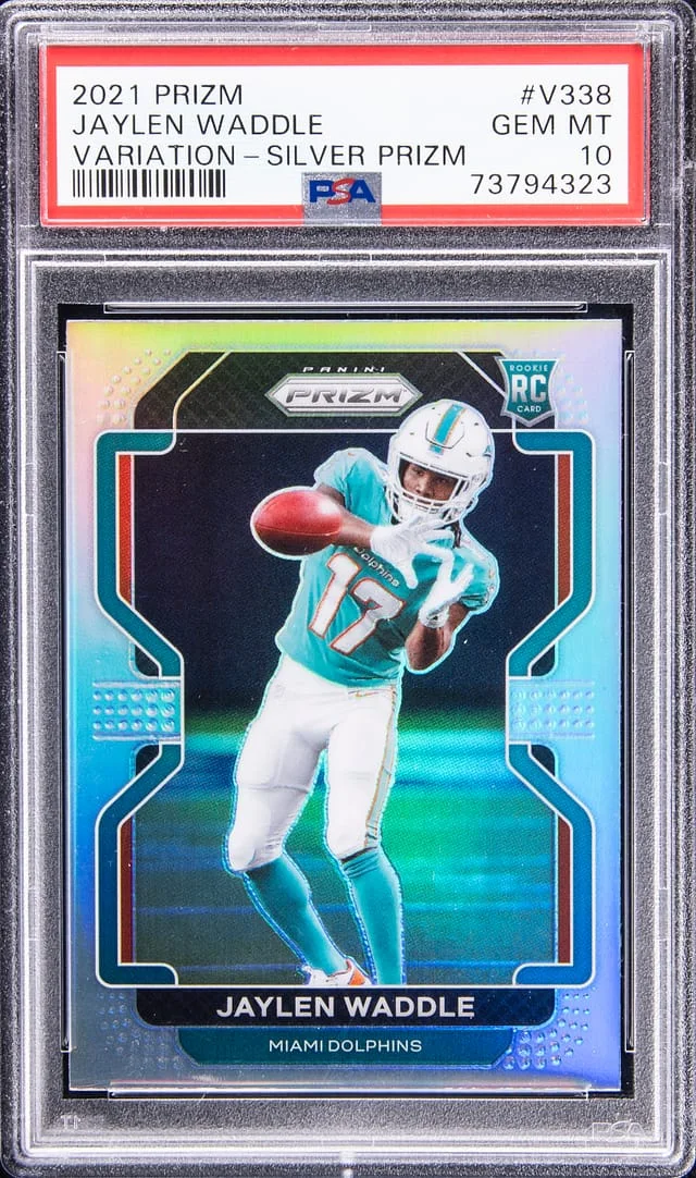 2021 Panini Prizm Jaylen Waddle Silver Prizm Variation #V-338 card image