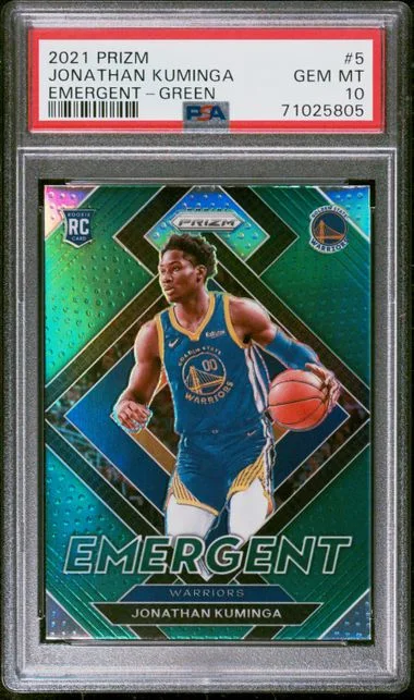 2021 Panini Prizm Jonathan Kuminga Emergent Green Prizm #5 card image