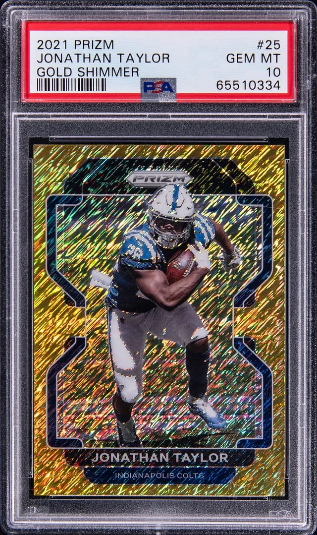 2021 Panini Prizm Jonathan Taylor Gold Shimmer #25 card image