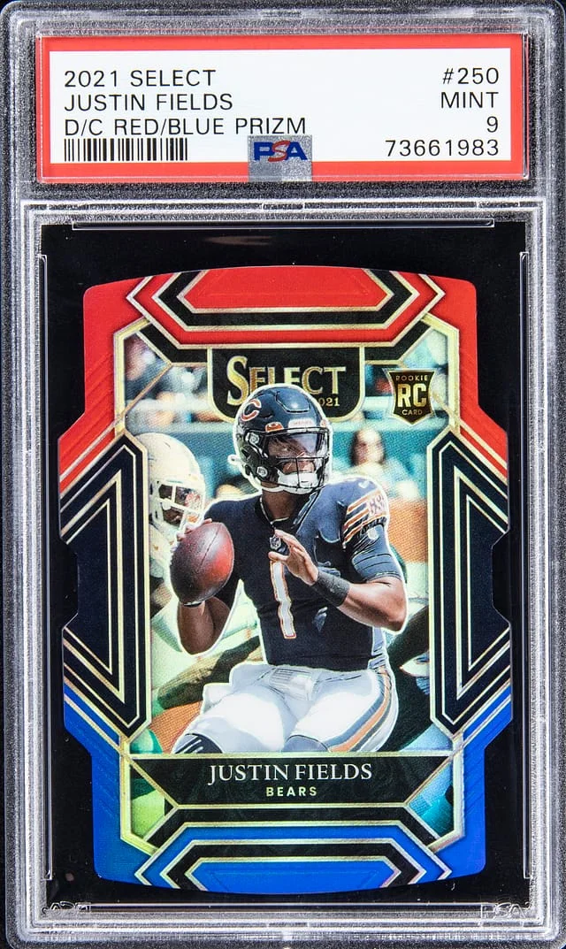 2021 Panini Prizm Justin Fields Die-Cut Red Blue #250 card image