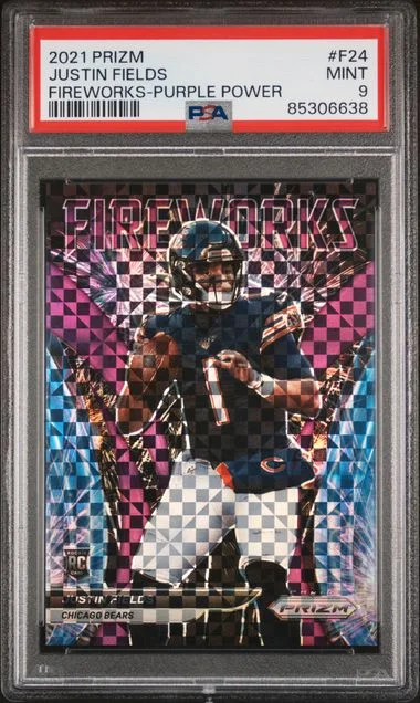 2021 Panini Prizm Justin Fields Fireworks Purple Power #F-24 card image