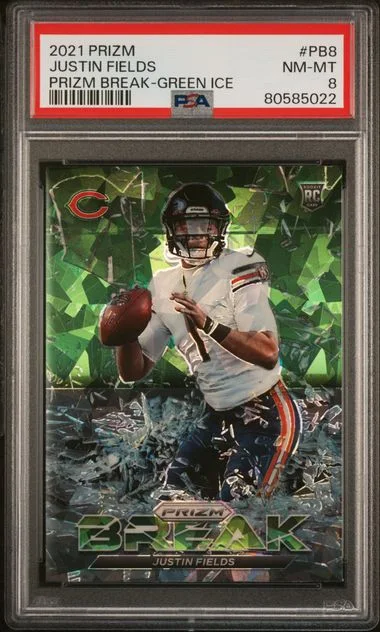 2021 Panini Prizm Justin Fields Prizm Break Green Ice #PB-8 card image