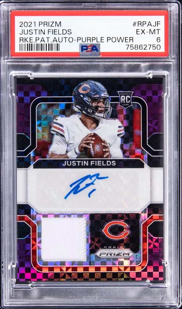 2021 Panini Prizm Justin Fields Patch Autograph (RPA) Purple Power #RPA-JF card image