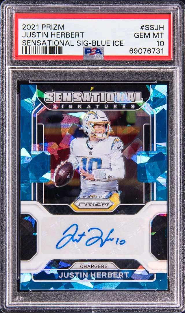 2021 Panini Prizm Justin Herbert Sensational Signatures Blue Ice #SSJH card image