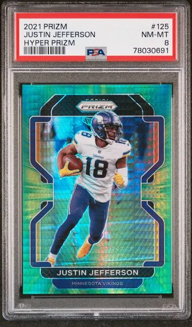 2021 Panini Prizm Justin Jefferson Autograph Red Shimmer #125 card image