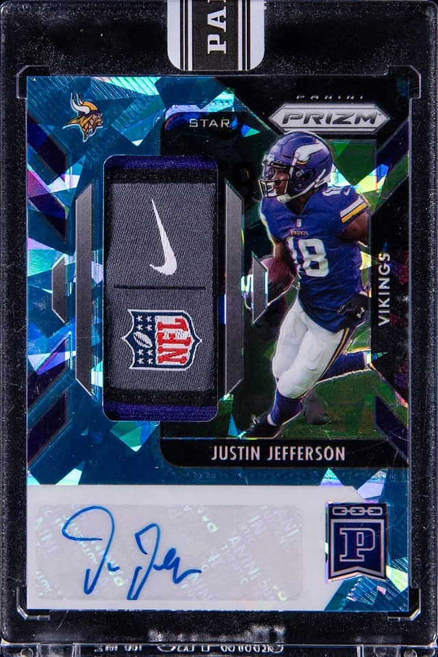 2021 Panini Prizm Justin Jefferson Blockchain Patch Star Autograph #BPSA-JU card image