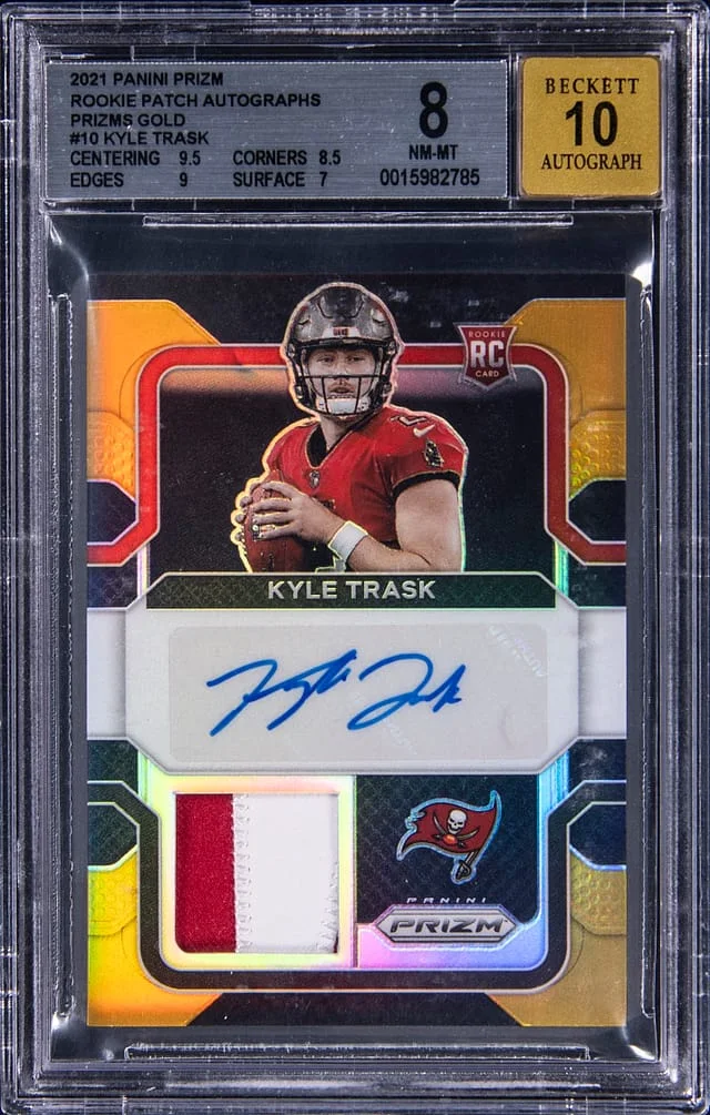 2021 Panini Prizm Kyle Trask Patch Autographs Gold #10 card image