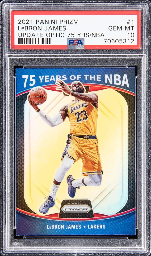 2021 Panini Prizm LeBron James Update Optic 75 Years/NBA #1 card image