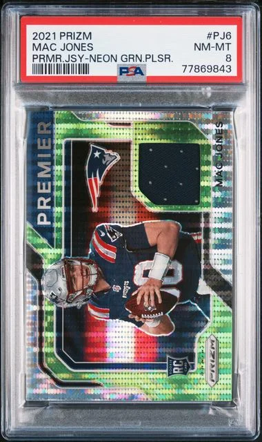 2021 Panini Prizm Mac Jones Premier Jersey Neon Green Pulsar #Pj6 card image