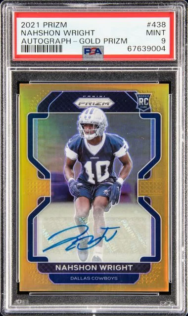 2021 Panini Prizm Nahshon Wright Autograph Gold Prizm #438 card image