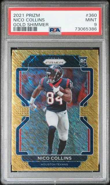 2021 Panini Prizm Nico Collins Gold Shimmer #360 card image