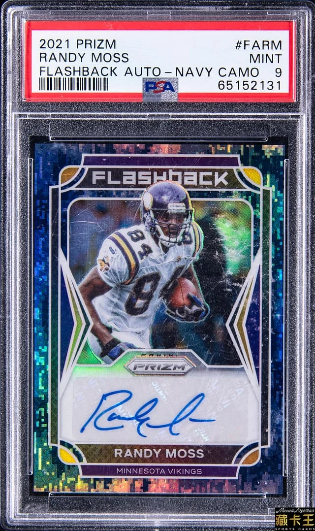 2021 Panini Prizm Randy Moss Flashback Autographs Navy Camo Prizm #FA-RM card image