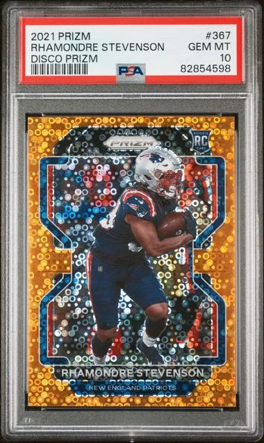 2021 Panini Prizm Rhamondre Stevenson Disco Prizm #367 card image