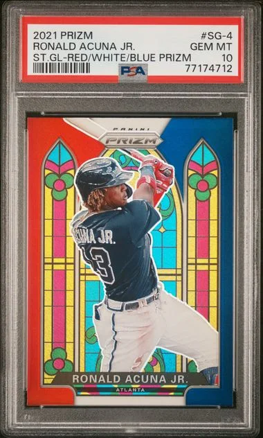2021 Panini Prizm Ronald Acuna Jr. Stained Glass Silver Prizm #SG-4 card image