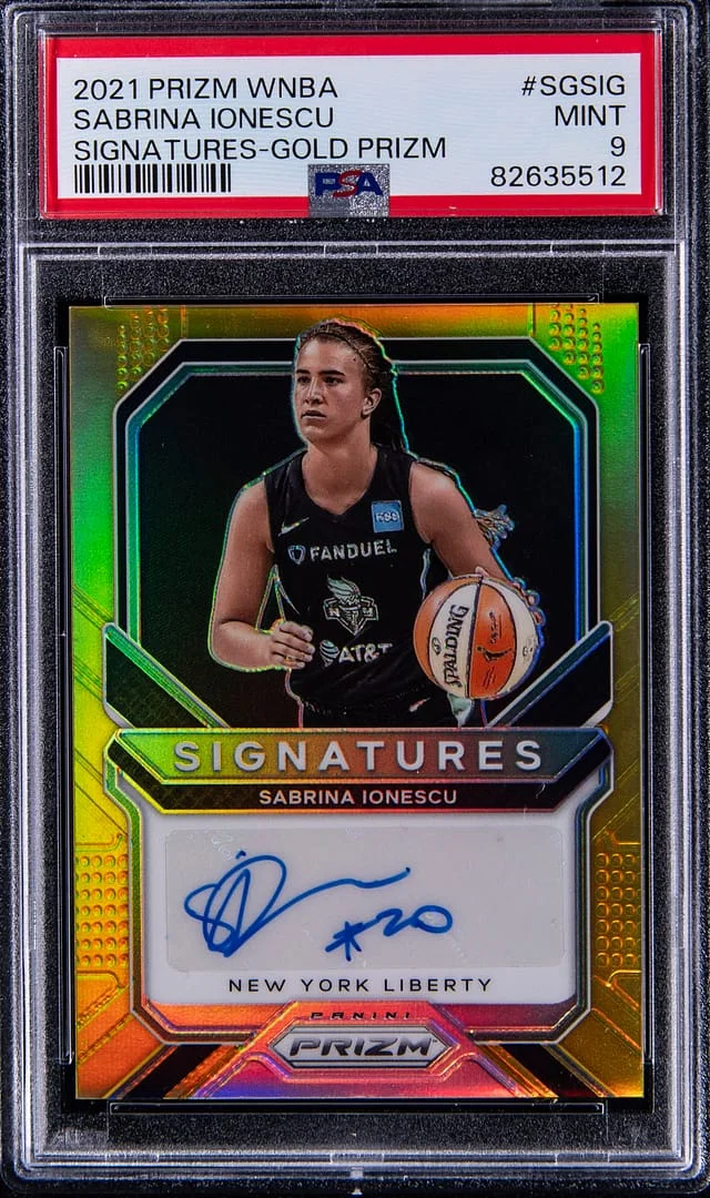 2021 Panini Prizm Sabrina Ionescu WNBA Signatures Gold Prizm #SGSIG card image