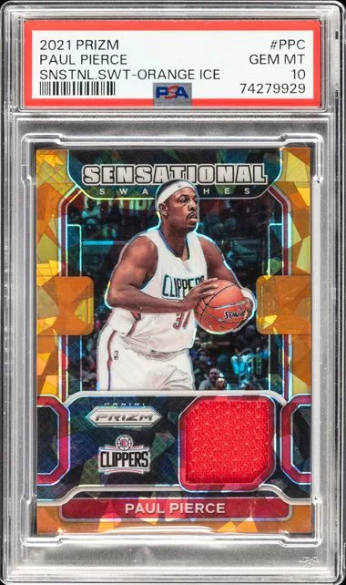 2021 Panini Prizm Sensational Swatches Orange Ice Ppc Paul Pierce #no-number card image