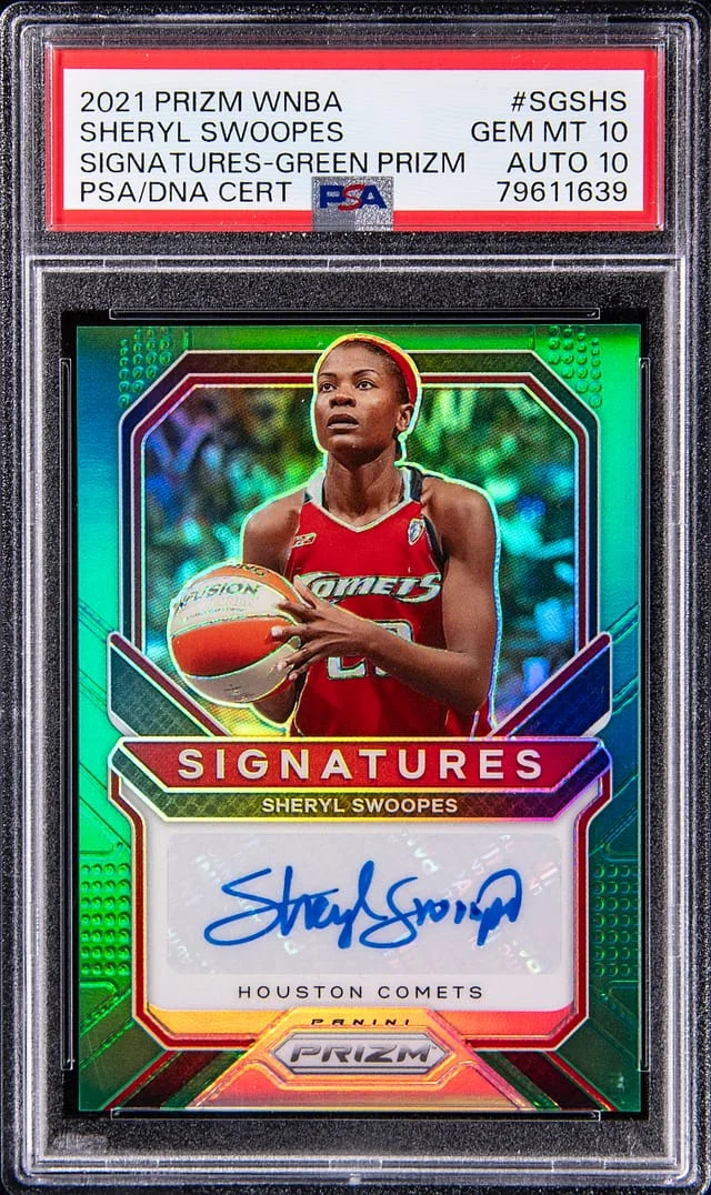 2021 Panini Prizm Sheryl Swoopes WNBA Signatures Green Prizm #SG-SHS card image