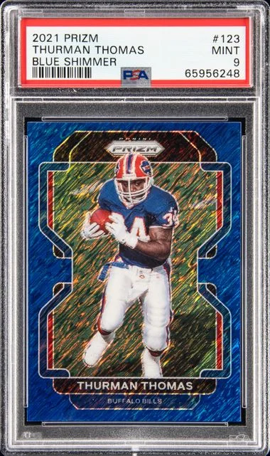 2021 Panini Prizm Thurman Thomas Blue Shimmer #123 card image