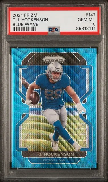 2021 Panini Prizm T.J. Hockenson Blue Wave #147 card image