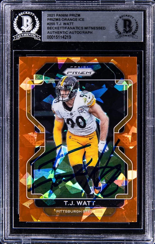 2021 Panini Prizm T.J. Watt Orange Ice #255 card image