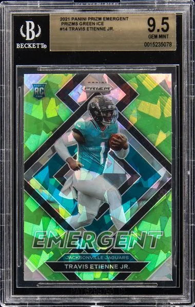 2021 Panini Prizm Travis Etienne Jr. Emergent No Huddle #E14 card image