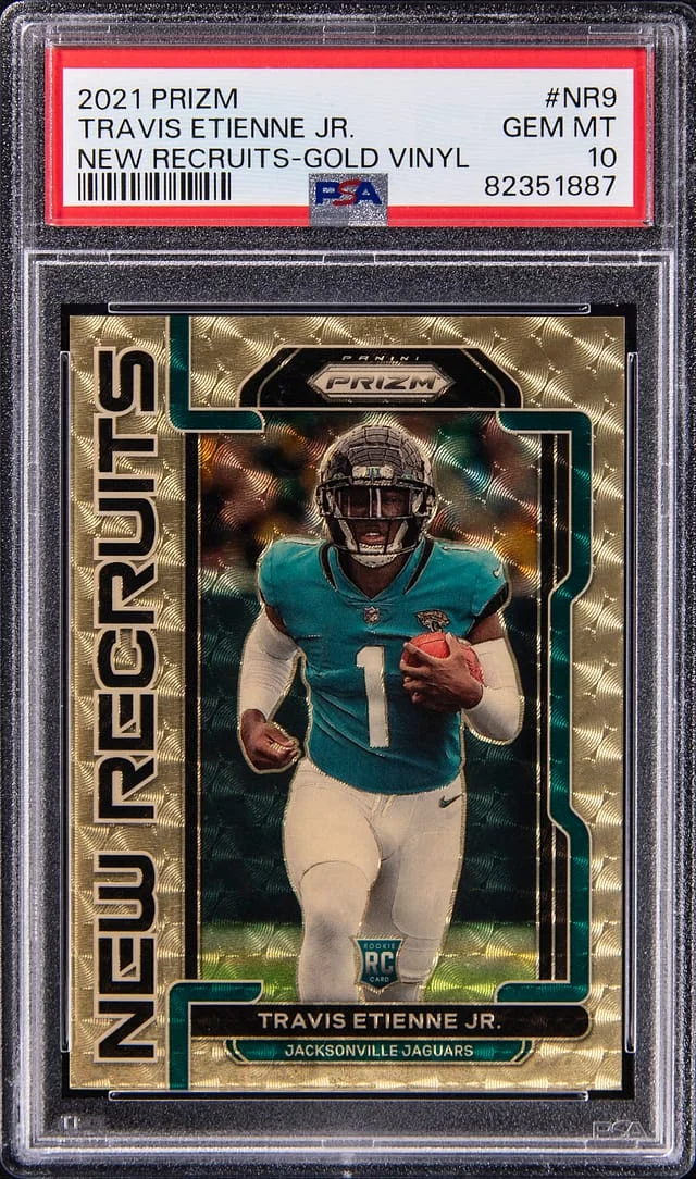 2021 Panini Prizm Travis Etienne Jr. New Recruits Gold Vinyl #NR-9 card image