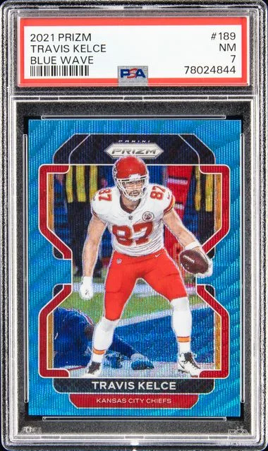 2021 Panini Prizm Travis Kelce Blue Wave Prizm #189 card image