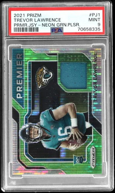 2021 Panini Prizm Trevor Lawrence Premier Jersey Neon Green Pulsar #PJ1 card image