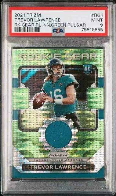 2021 Panini Prizm Trevor Lawrence Gear Relics Neon Green Pulsar #RG1 card image