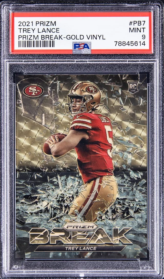 2021 Panini Prizm Trey Lance Break Gold Vinyl Prizm #PB-7 card image