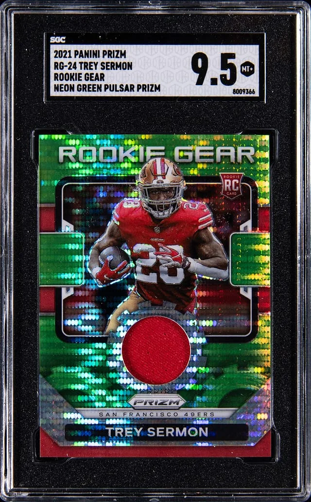 2021 Panini Prizm Trey Sermon Gear Neon Green Pulsar Prizm #RG-24 card image