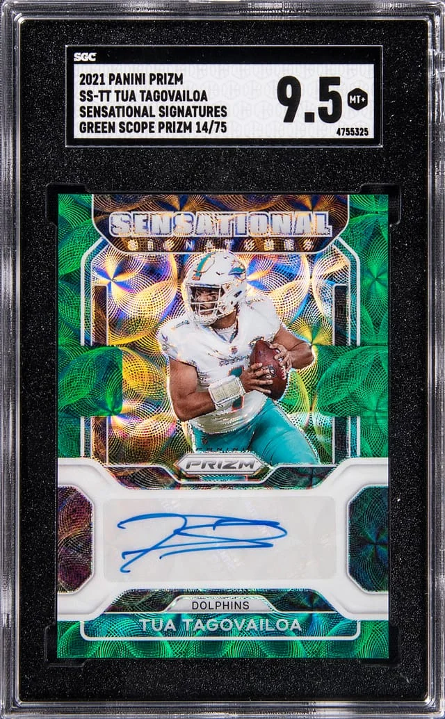 2021 Panini Prizm Tua Tagovailoa Sensational Signatures Green Scope Prizm #SS-TT card image
