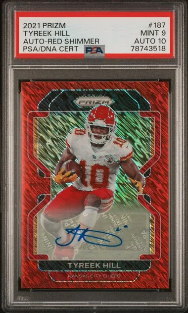 2021 Panini Prizm Tyreek Hill Autograph-Red Shimmer #187 card image