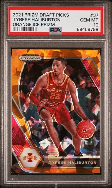 2021 Panini Prizm Tyrese Haliburton Orange Ice Prizm #37 card image