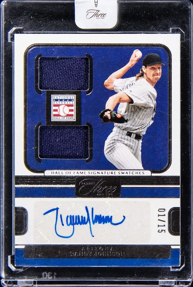 2021 Panini Randy Johnson Three and Two Hall of Fame Signatures Swatches #HSS-RJ card image