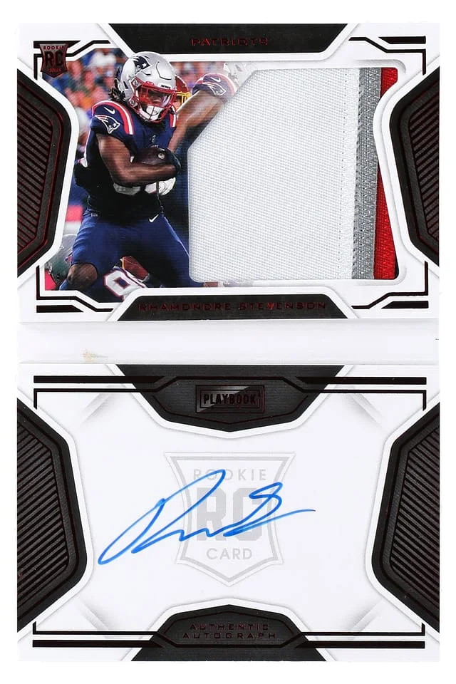 2021 Panini Rhamondre Stevenson Playbook Rookies Playbook Jersey Autographs Red #236 card image