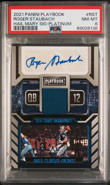 2021 Panini Roger Staubach Playbook Hail Mary Signatures Platinum #RST card image