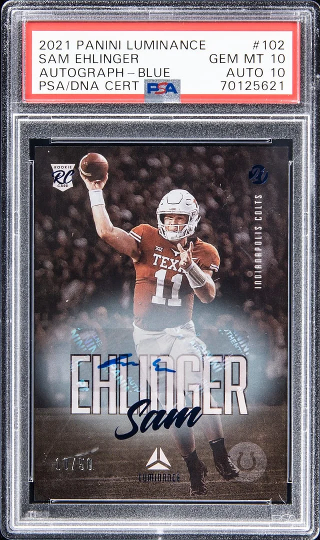 2021 Panini Sam Ehlinger Luminance Autograph - Blue #102 card image