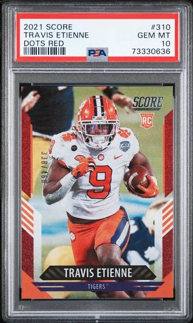 2021 Panini Score Travis Etienne Dots Red #310 card image