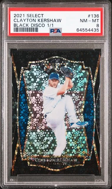 2021 Panini Select 136 Clayton Kershaw Black Disco #1/1 card image