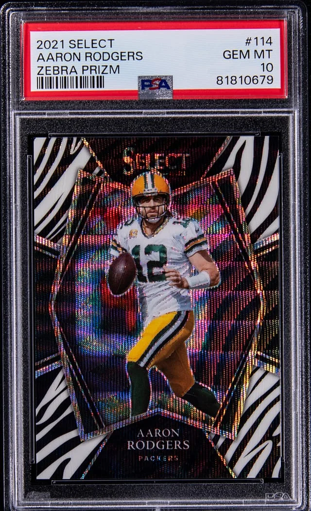 2021 Panini Select Aaron Rodgers Zebra Prizm #114 card image