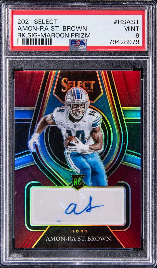 2021 Panini Select Amon-Ra St. Brown Signature Maroon Prizm #RS-AST card image