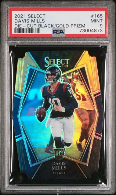 2021 Panini Select Davis Mills Die-Cut Black/Gold Prizm #165 card image