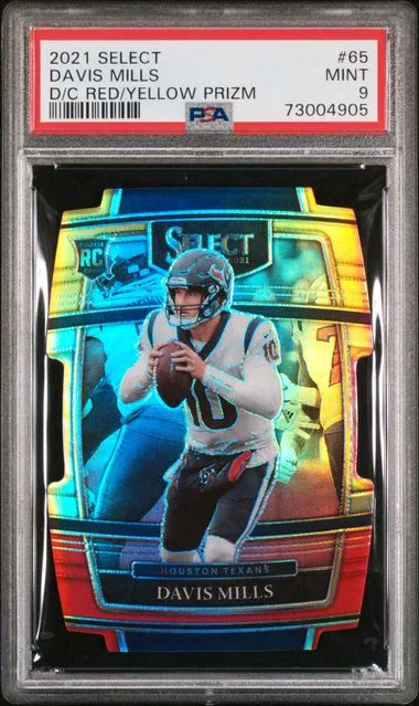 2021 Panini Select Davis Mills Die-Cut Red/Yellow Prizm #65 card image