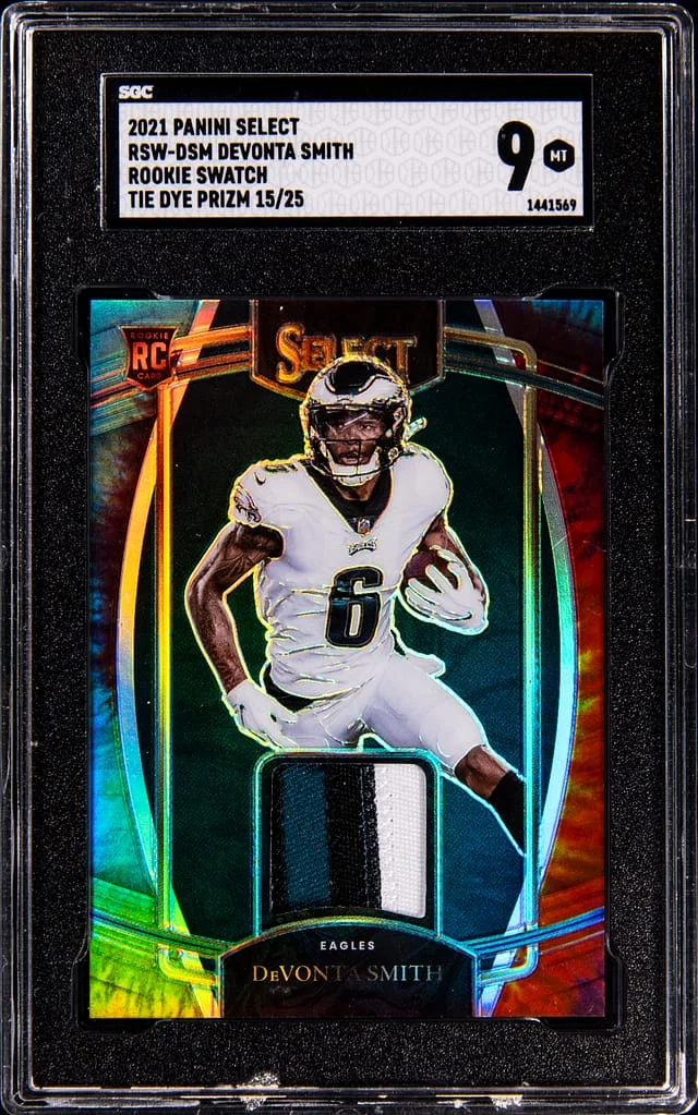 2021 Panini Select Devonta Smith Swatch Tie Dye Prizm #RSW-DSM card image
