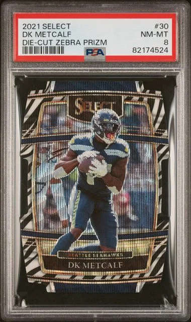 2021 Panini Select DK Metcalf Die-Cut Zebra Prizm #30 card image