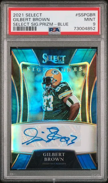2021 Panini Select Gilbert Brown Signatures Prizm Blue #SSP-GBR card image