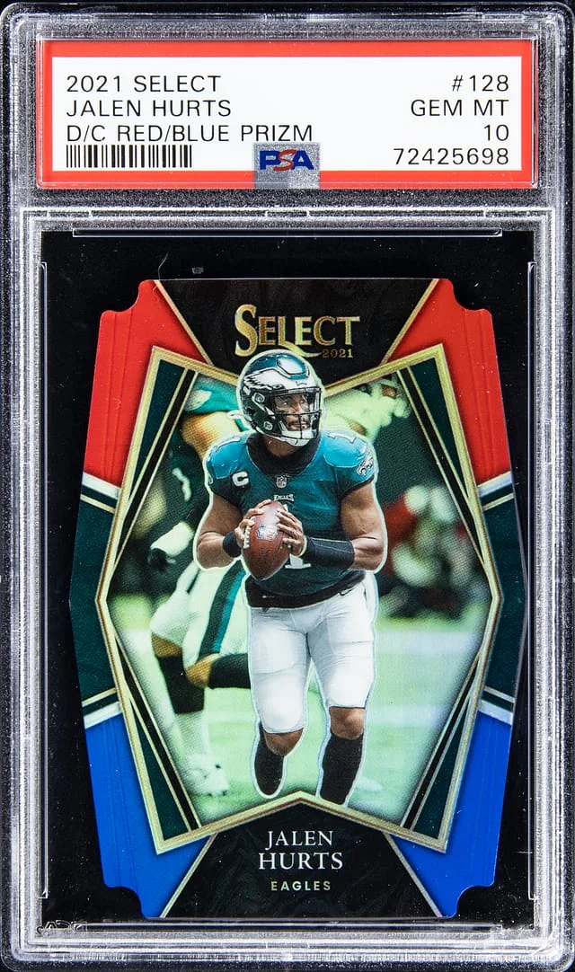 2021 Panini Select Jalen Hurts Die Cut Red Blue Prizm #128 card image