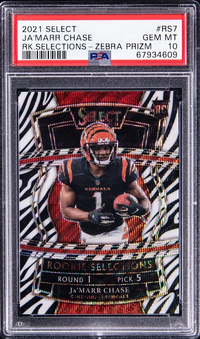 2021 Panini Select Ja'Marr Chase Selections Zebra Prizm #RS-7 card image