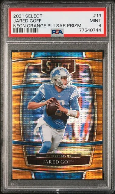 2021 Panini Select Jared Goff Neon Orange Pulsar Prizm #13 card image